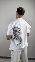 Horse T-Shirt White – Back view with horse graphic