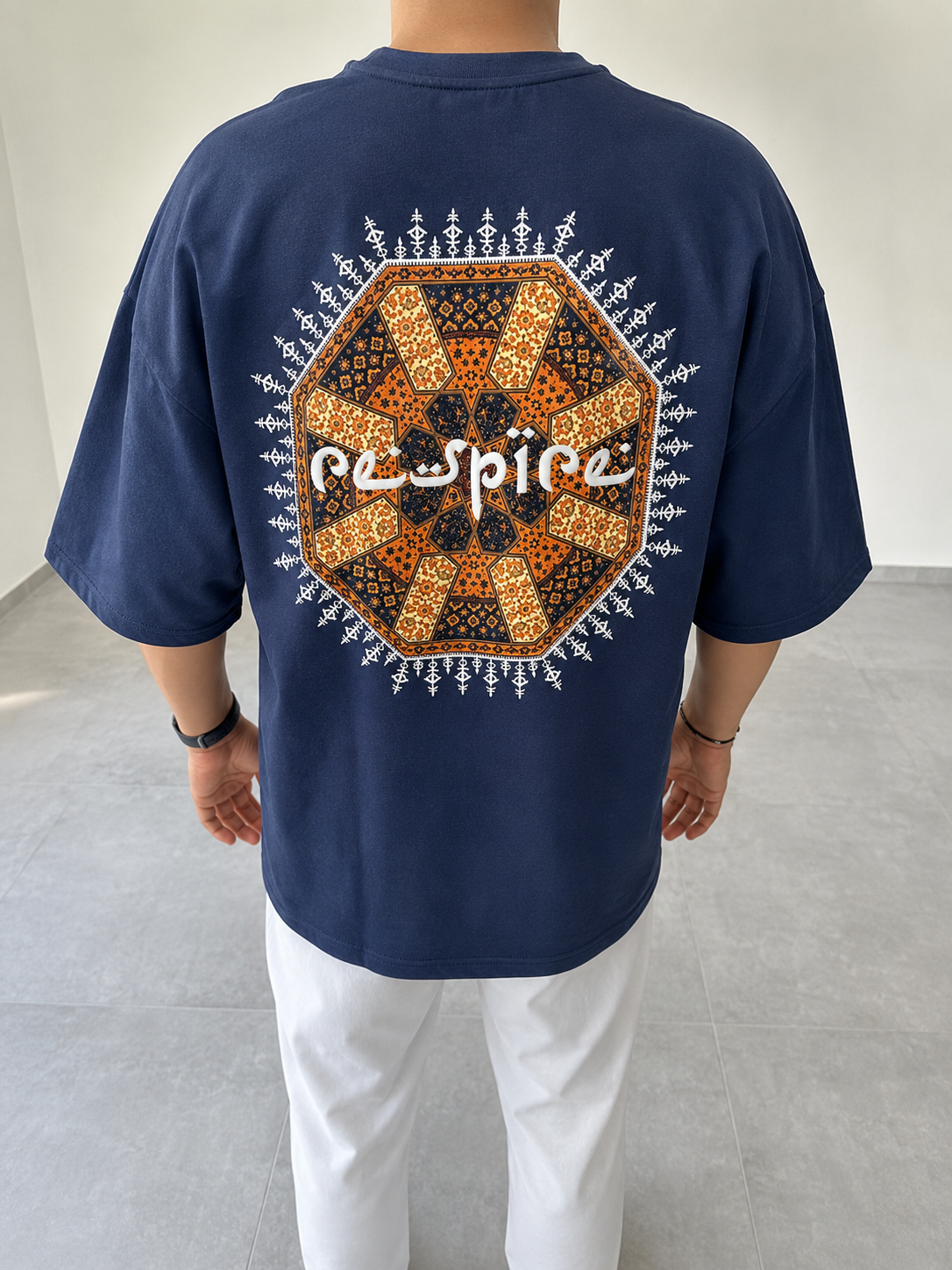 Atlas Mosaic T-Shirt White – Back view with mosaic print