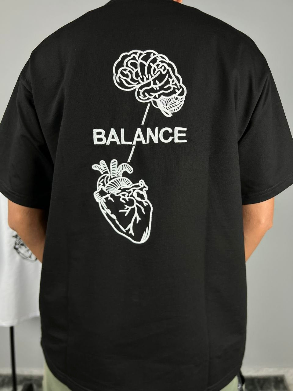 Head & Heart T-Shirt Black – Front view with BALANCE embroidery