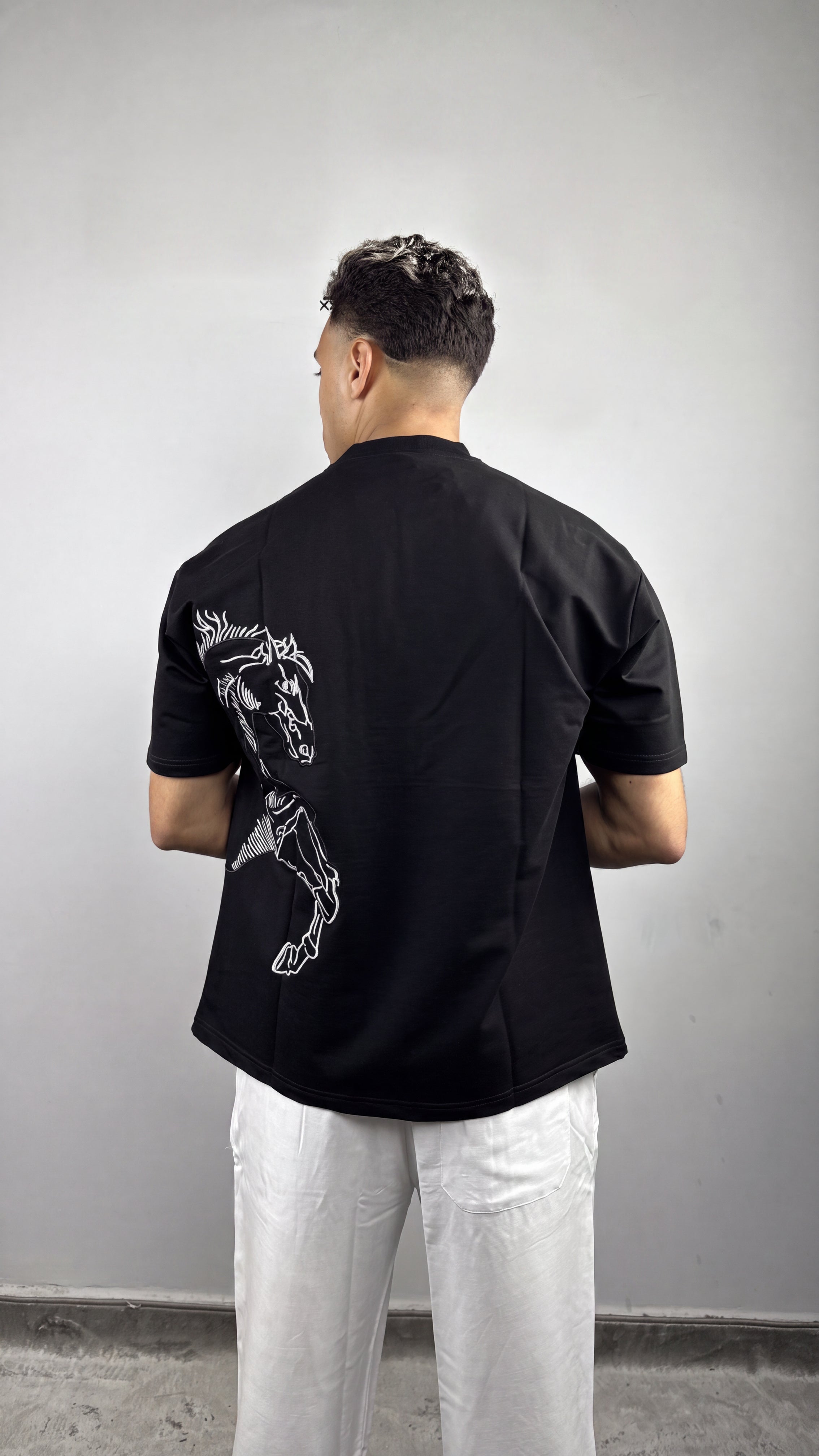 Horse T-Shirt Black – Back view angle