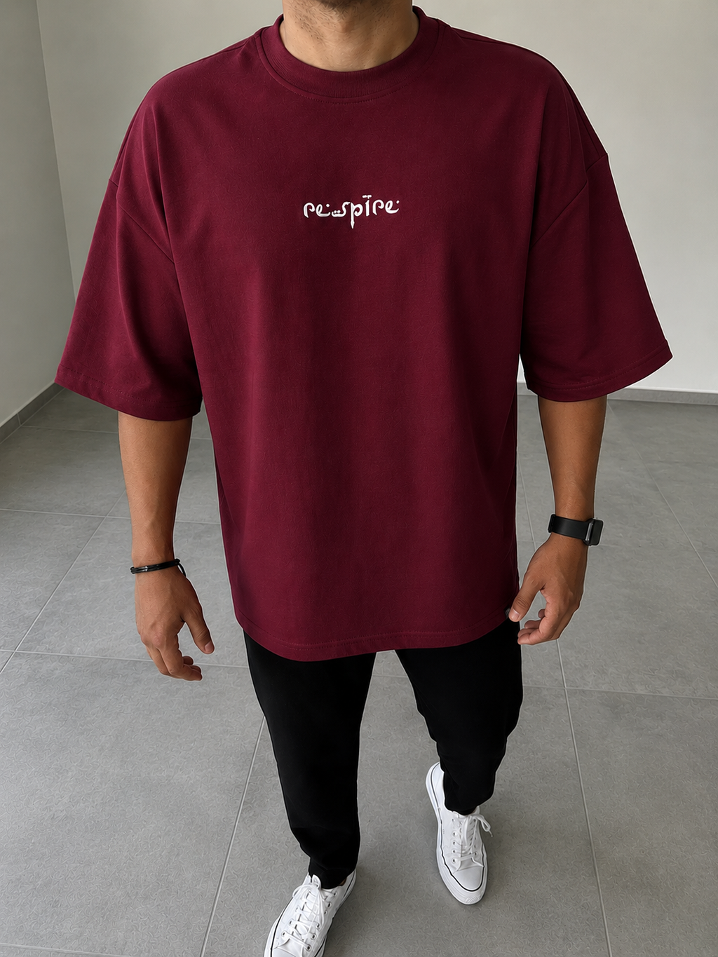 Atlas Mosaic T-Shirt Black – Front view full body